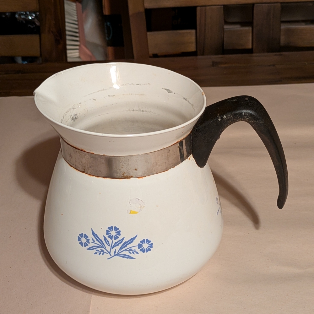 White and Blue Floral Enamel Coffee Pot